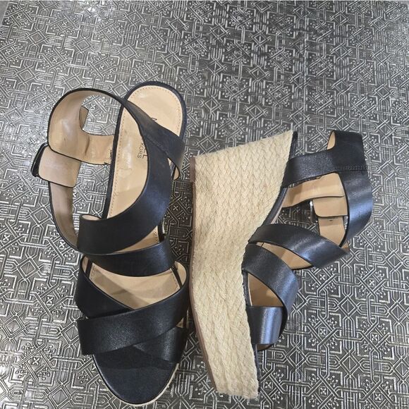 🐢 Michael Kors Black Espiridelles  Wedges 4.5" Heel SIZE 8.5 - Picture 1 of 15